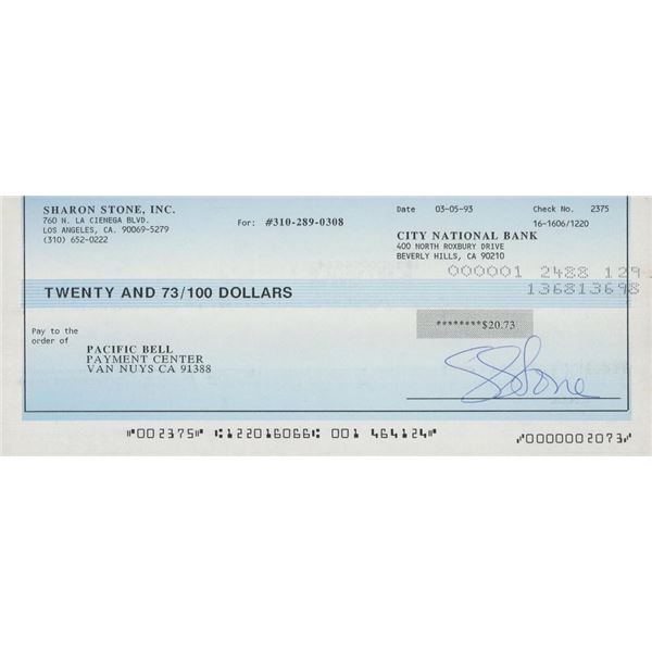 Basic Instinct Sharon Stone signed check