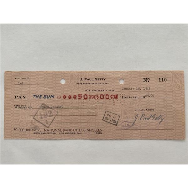 J. Paul Getty signed check