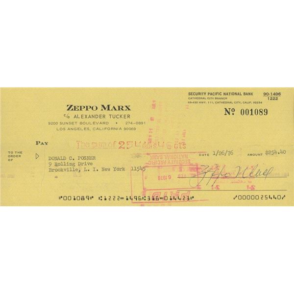 Zeppo Marx signed check