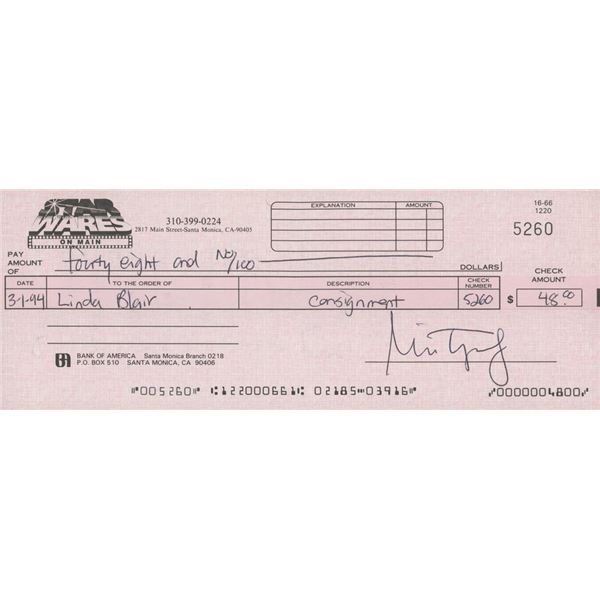 The Exorcist  Linda Blair signed check