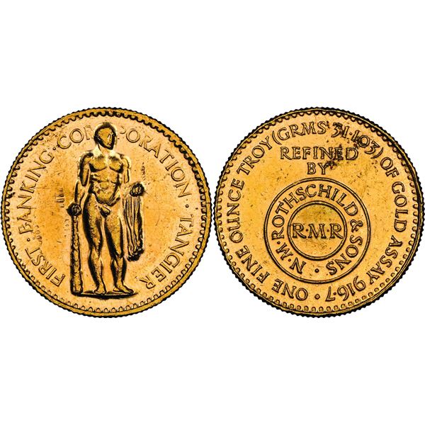 ALAWITES depuis  1040 H. Médaille First Corporation Banking Tangier,  Once en or (500 Dirhams) ND (1