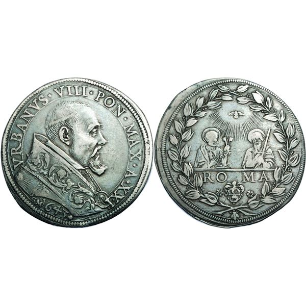 Urbanus VIII 1623-1644  Piastra (Ecu d'argent), Rome, AN XXI, 1643,  AG 31,92 g. Ref: MIR 1698/2 (R2