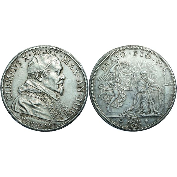 Clemens X 1670-1676 Piastra, Rome, AN IIII, 1673, AG 31.89 g. Ref: MIR 1938/1, Munt. 11, Berman 2002