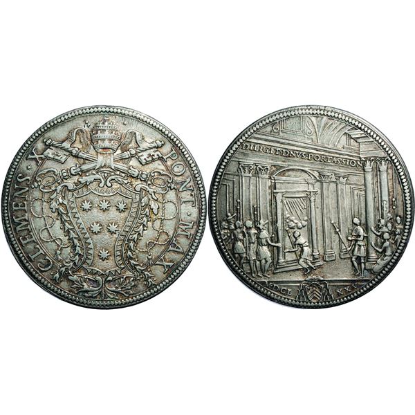 Clemens X 1670-1676 Piastra, Rome, 1675, AG 31,87 g. Ref: MIR 1942/1, Munt. 18, Berman 2007 Conserva
