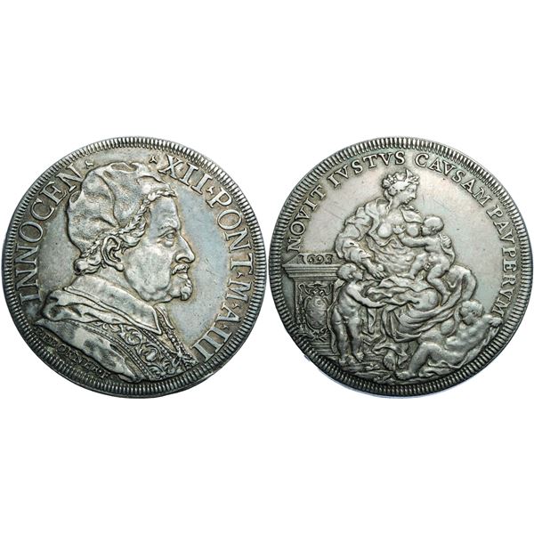 Innocentius XII 1691-1700 Piastra, Rome, AN III, 1693, AG 32 g. Ref: MIR 2126/1 (R2), Munt. 23, Berm