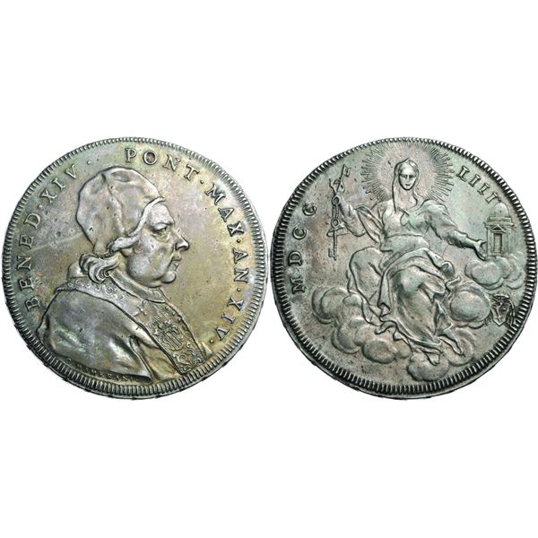 Benedictus XVI 1740-1758 Scudo Romano, Rome, AN XIV, 1753,  AG 26,39 g. Ref: MIR 2611/1, Munt. 44, B