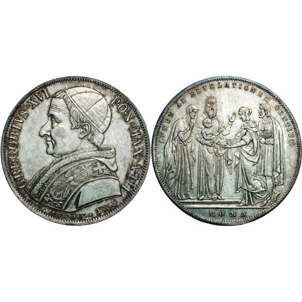 Gregorius XVI 1831-1846 Scudo Romano AN III, Rome, 1833,  AG 26,45 g. Ref: MIR 3093/4, Berman 3274 C