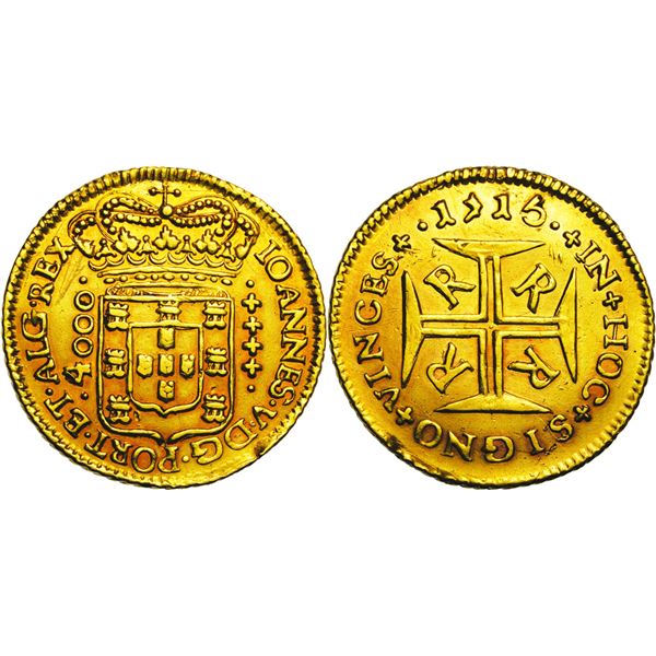 João V 1706-1750 4000 Reis 1715 R, Rio de Janeiro, AU 10.65 g. Ref :  Fr. 27, KM#102, Gomes 102.14 C