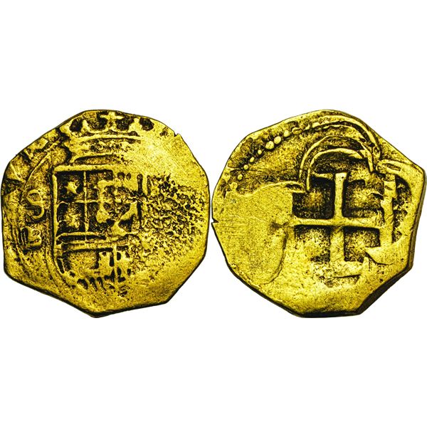 Felipe III 1598-1621 COB 1 escudo, Sevilla, B, AU 3.37 g.  Ref : Fr. 196, Cal type 186, Tauler F. 59
