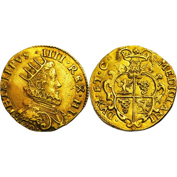 MILANO, Philippe IV d'Espagne, 1621-1665 2 Doppie, ND (1630), AU 13.2 g. Avers : Buste cuirassé à dr