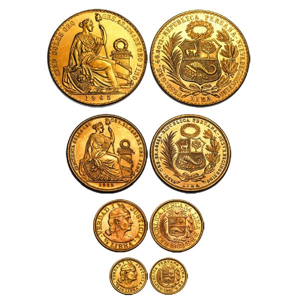 Lot de 4 monnaies :  100 Soles, 1965, AU 46.8 g., Fr.78, KM#231 50 Soles, 1965, AU 23.4 g., Fr.79, K