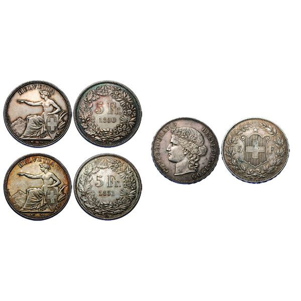 Lot de 3 monnaies en TTB-SUP 5 Francs, Paris, 1850 A, AG 24,9 g. / HMZ 2-1197a,  KM#11 5 Francs, Par