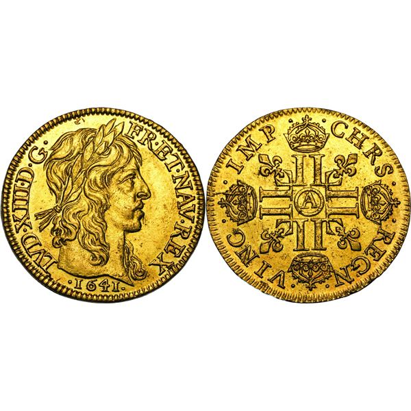 Louis XIII 1610-1643, Louis d'or, à la mèche longue, Paris, 1641 A,  AU 6.72 g. Ref : G. 58 (R), Fr.