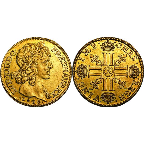 Louis XIII 1610-1643, Double Louis d'or, Paris, 1640 A, sans baies,  AU 13.42 g. Ref : G. 59 (R), Fr