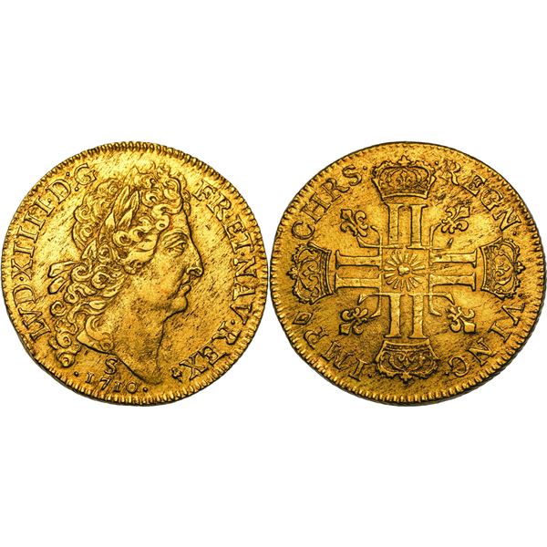 Louis XIV 1643-1715, Double Louis d'or au soleil, Reims, 1710 S,  AU 16.2 g. Ref : G.264 (R2), Fr. 4