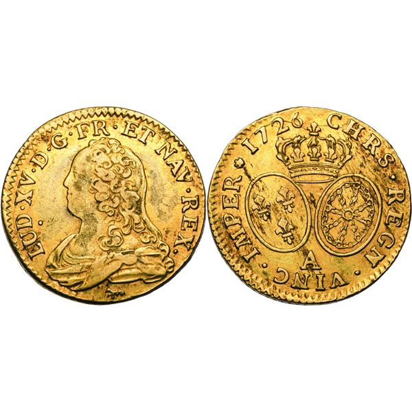 Louis XV 1715-1774  Louis d'or aux lunettes, Paris, 1726 A, II sem,  AU 8.07 g. Ref : Gad. 340, Fr.