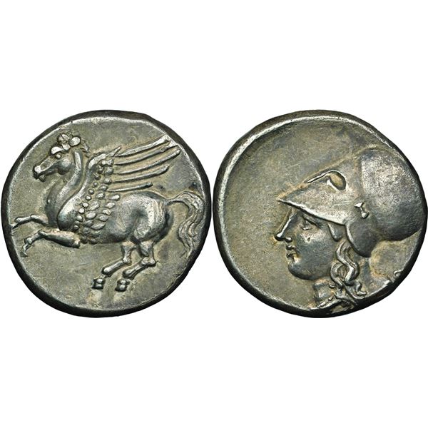 Bruttium -  Medma Statère, norme corinthienne , vers 330-320 av. J.C., AG 8.44 g.  Avers : Pégase vo