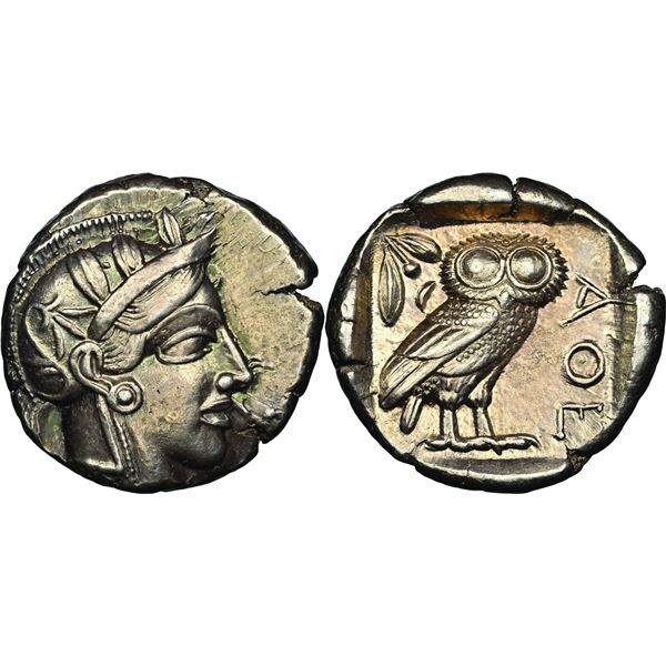 ATTIQUE Athènes  Tétradrachme, vers 454-404 av. J.C., AG 17.16 g. Avers : Tête casquée d'Athéna à dr