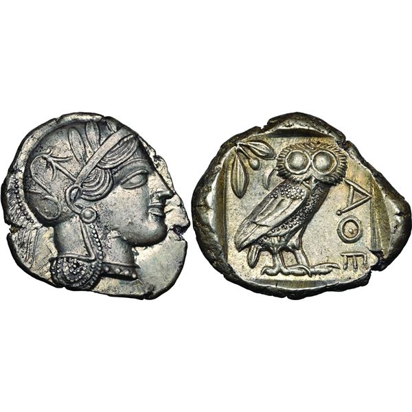 ATTIQUE Athènes Tétradrachme, vers 454-404 av. J.C., AG 17.21 g.  Avers : Tête casquée d'Athéna à dr