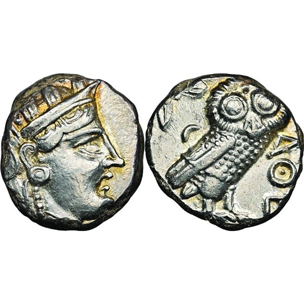 ATTIQUE Athènes  Tétradrachme, vers 350-294 av. J.C., AG 16.79 g.  Avers : Tête casquée d'Athéna à d