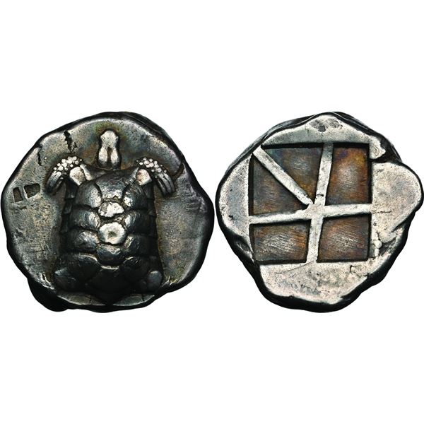 ATTIQUE Athènes Statère, environ 457-350 avant J.C., AG 12.32 g. Avers : Tortue de mer, tête de prof