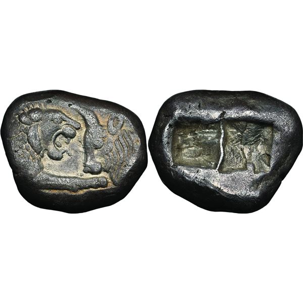 LYDIA, Croesus, vers 561-546 avant J.C.    Statère en argent, Sardes, AG 10.38 g. Avers : Têtes de l