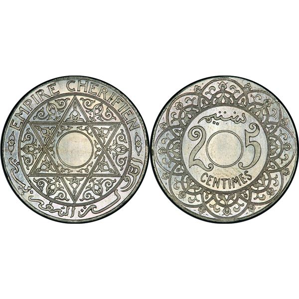 SYSTÈME MONÉTAIRE 100 centimes = 1 Franc Marocain Moulay Yussef I (1330-1346 H / 1912-1927) 25 Centi