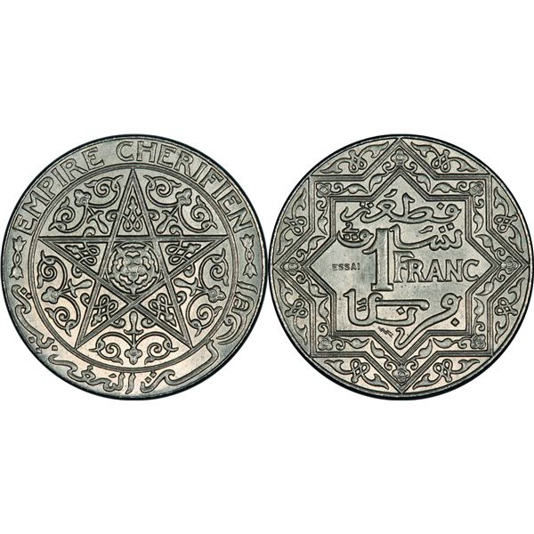 Moulay Yussef I (1330-1346 H / 1912-1927) 1 Franc Essai, ND (1339 H-1920) , Poissy, Ni 8 g.  Ref : L