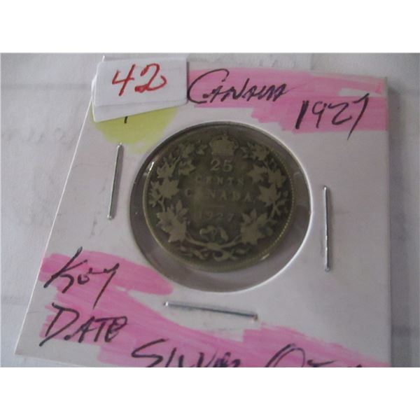 1927 CANADA KEY DATE SILVER QUARTER