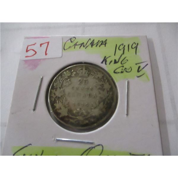 1919 CANADA KING GEORGE V SILVER QUARTER