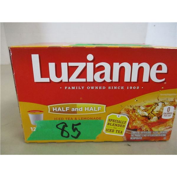 SHELF PULLS (AS IS):  LUZIANNE ICED TEA & LEMONADE HALF & HALF (12 K-CUPS) - BOX