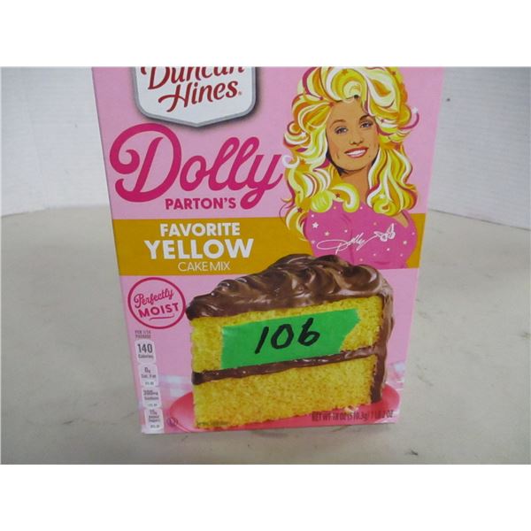 SHELF PULLS (AS IS):  DOLLY PARTON YELLOW CAKE MIX (510 G) - BOX