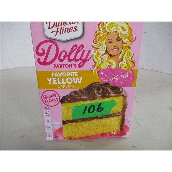 SHELF PULLS (AS IS):  DOLLY PARTON YELLOW CAKE MIX (510 G) - BOX
