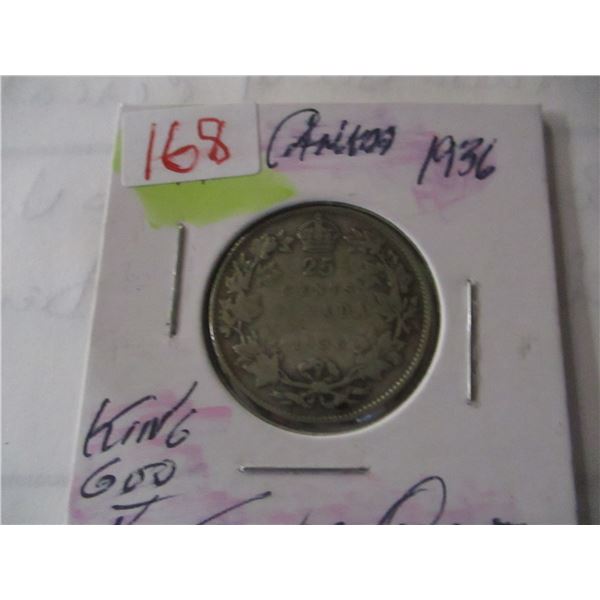 1936 KING GEORGE V CANADA SILVER QUARTER