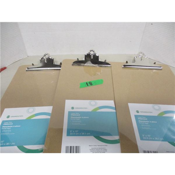 NEW:  3 - 9" X 15" CLIP BOARDS