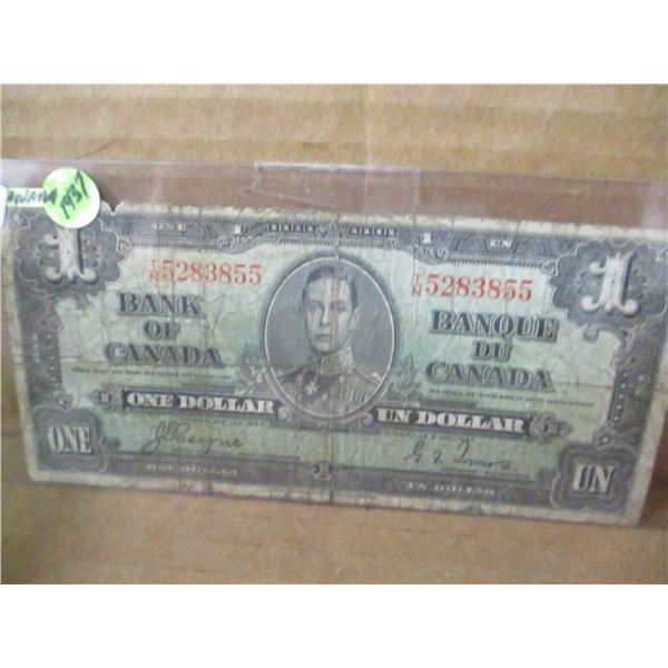 1937 BANK OF CANADA KING GEORGE VI $1 BILL