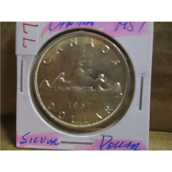 1957 (3 WATERLINE) CANADA SILVER DOLLAR