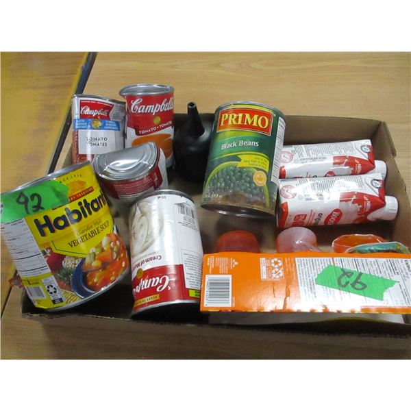 FREIGHT DAMAGE (AS IS):  TRAY C/W SOUPS, BEANS, BOOST, ETC