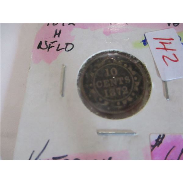 1872H VICTORIAN NEWFOUNDLAND SILVER DIME