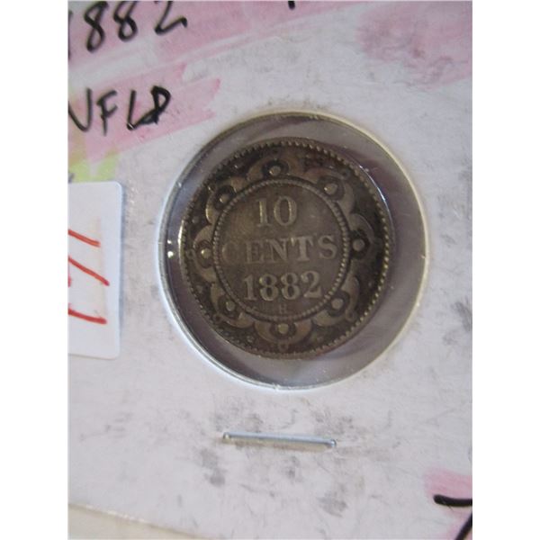 1882H VICTORIAN NEWFOUNDLAND SILVER DIME