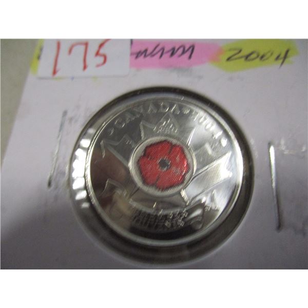 2004 PROOF LIKE CANADA REMEMBRANCE POPPY QUARTER