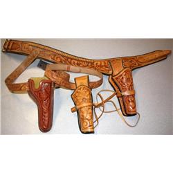 3 Hand Tooled Leather Holsters and Belts
