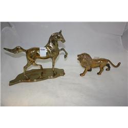 2 Small Brass Figurines Lion & Horse