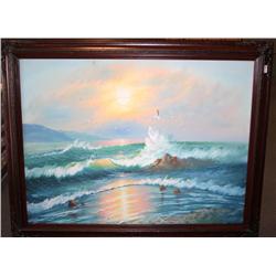 Framed Oil on Canvas of  Waves by Taylor Framed Oil on Canvas 44 x 56