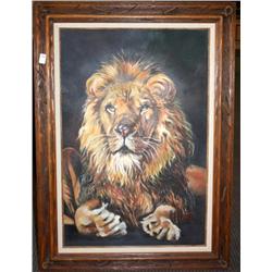 Framed Oil of a Lion by S. L.. Hart Framed Oil on Canvas 45 x 32