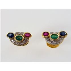22kt Sapphire Ruby Emerald Diamond Earring Set 22kt Yellow Gold Retail Value $3,150
