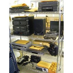 Rack Lot of Misc. Items Electronics VHS Players Stereo Equipment  Typewriter