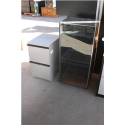 Small Glass Door Case & 2 Drawer Cabinet