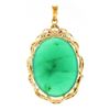 Image 5 : Vintage 18k Gold GIA Oval Cabochon Chrysoprase Diamond Ruby Wavy Frame Pendant