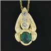 Image 3 : 14k Gold 0.77 ctw Oval Emerald Solitaire & Diamond Pendant & 18.5" Rope Chain
